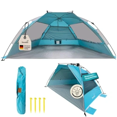 Abbildung von Skandika Strandmuschel Skal, Quick Start Strandzelt, UV Schutz 80+, Windschutz, 360 Mesh Panoramafenster, Sonnenschutz, Sichtschutz, Up