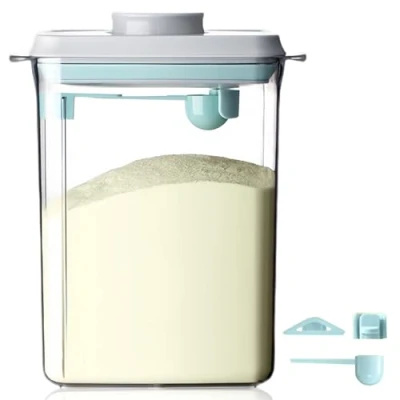 Abbildung von 2.3L Milchpulver Spender, Versiegelter Milchpulverspender, Tragbare Aufbewahrungsbox, Behälter mit Löffel Zur Aufbewahrung Von Baby und Lebensmitteln