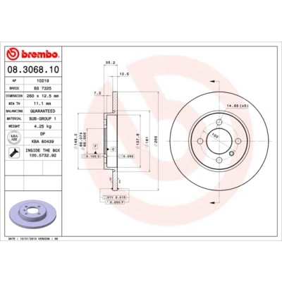Abbildung von BREMBO 08.3068.10 Bremsscheibe 260 12,7 4 voll mit Schrauben BMW: 3 Limousine, Cabrio