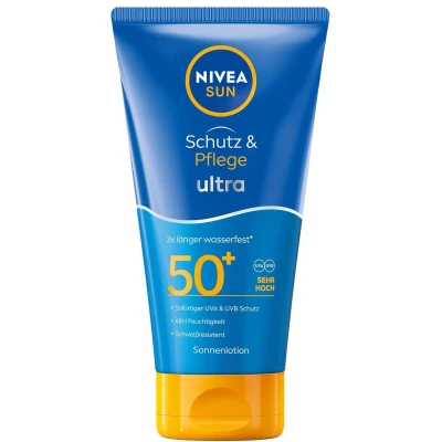 Abbildung von 6x NIVEA SUN Schutz &amp; Pflege Ultra Sonnenlotion LSF 50+, schützt und pflegt die Haut von innen außen 150ml