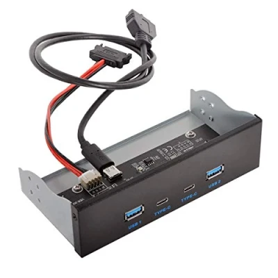 Abbildung von cablecc USB C &amp; 3.0 HUB 4 Anschlüsse Frontplatte zum Motherboard 20Pin Anschlusskabel für 5,25 &quot;CD ROM Schacht