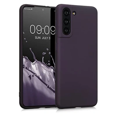 Abbildung von kwmobile Case kompatibel mit Samsung Galaxy S21 Hülle Schutzhülle aus Silikon metallisch schimmernd Handyhülle Metallic Brombeere
