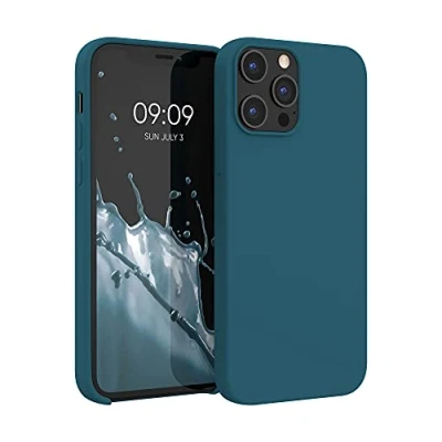 Abbildung von kwmobile Hülle kompatibel mit Apple iPhone 12 Pro Max Silikon Handy Case Handyhülle weiche Oberfläche kabelloses Laden Petrol matt