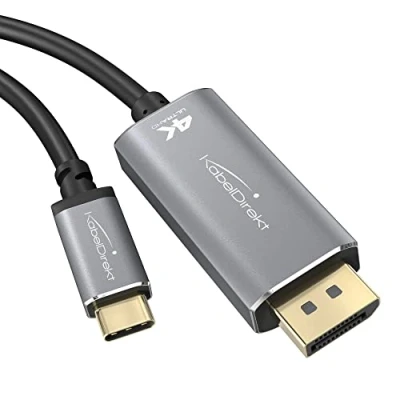 Abbildung von KabelDirekt USB C auf DisplayPort Adapter Kabel mit bruchfesten Metallsteckern 2 m (überträgt 4K Video/60 Hz von Notebooks/Smartphones große Bildschirme DP, 3.1, Typ C, Thunderbolt 3)