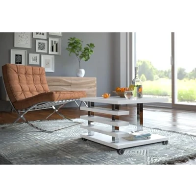Abbildung von designimpex Couchtisch mit ROLLEN DC 2 Weiß Hochglanz Wohnzimmertisch 60x60x45cm