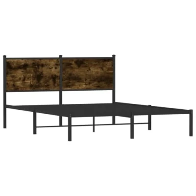 Abbildung von vidaXL Bettgestell, Metallbett Bett mit Kopfteil, Bettrahmen Lattenrost, Doppelbett für Schlafzimmer, Metall Räuchereiche 140x200cm