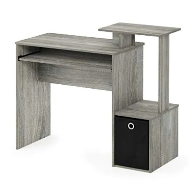Abbildung von Furinno Econ Mehrzweck Home Office Computer Schreibtisch mit Ablage und Einschub, holz, Französische Eiche Grau/Schwarz, 40.01 x 86.61 cm