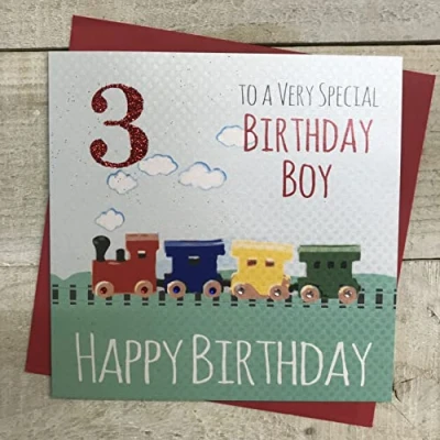 Abbildung von White Cotton Cards G817,6 cm Train to a Very Special Birthday Boy&quot;3. Geburtstag, handgefertigt