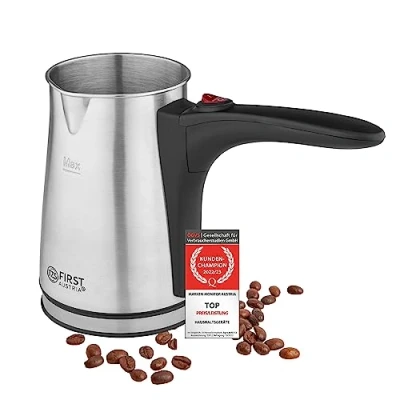 Abbildung von TZS FIRST AUSTRIA Kaffeebereiter Elektrischer Türkischer Kaffeekocher, 350ml, 800W, Mokkakocher, Edelstahl, mit rutschfestem Griff geeignet für Zuhause, Büro, Reisen