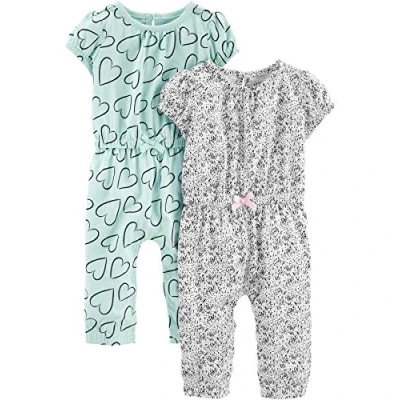 Abbildung von Simple Joys by Carter&#039;s Baby Mädchen 2 Pack Fashion Jumpsuits Overall, Minzgrün Herzen/Weiß Punkte, 12 Monate (2er Pack)