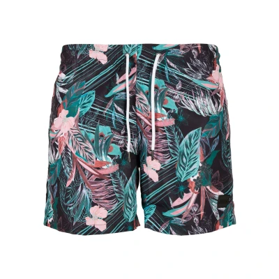 Abbildung von Urban Classics Pattern Badeshorts, Herren, Größe: Medium, Black/tropical