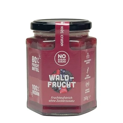 Abbildung von NO SUGAR Fruchtaufstrich Waldfrucht ohne Zuckerzusatz mindestens 80% Fruchtanteil mit Erythrit und Stevia Brotaufstrich Hergestellt in der EU (260g) (1x 260g)