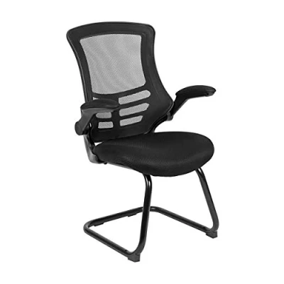 Abbildung von Flash Furniture Empfangsstuhl, Kufengestell, Beistellstuhl mit hochklappbaren Armlehnen, schwarzes Netzmaterial, 1 Stück