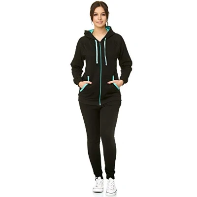 Abbildung von L.gonline Freizeitanzug Damen Jogginganzug, Trainingsanzug, Tracksuit, Uni Colour, Sportan (Kapuzenjacke mit Reißverschluss, Hose, 2 tlg), Fitness Freizeit Casual