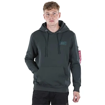 Abbildung von Alpha Industries BACK Print Kapuzenpullover, Herren, Größe: Large, Petrol