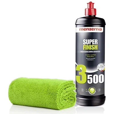 Abbildung von detailmate Menzerna Politur Set: 3500 Super Finish 1L + Mikrofasertuch 550GSM, 40x40cm