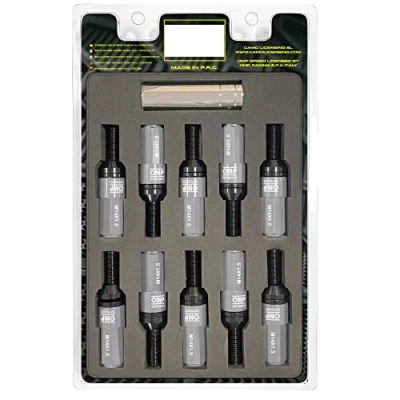 Abbildung von OMP SPEED Set 20 Radschrauben schwarz mit metrischer M14X1,5 Schlüssel 17 19 lang Gewinde 28 mm grauem Aluminium 7075 + DIN 12,9