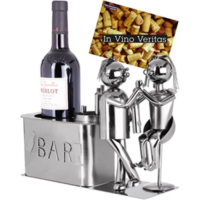 Abbildung von BRUBAKER Weinflaschenhalter Liebespaar an der Bar Flaschenhalter, (inklusive Grußkarte), Weinhalter Metall Skulptur, romantisches Geschenk