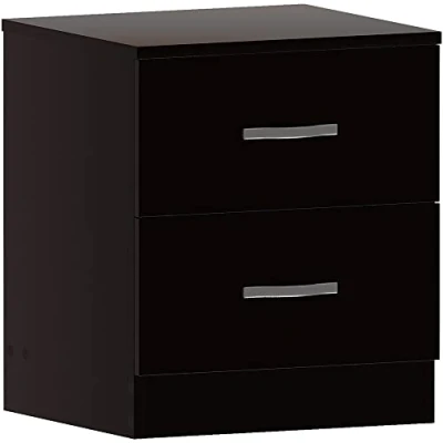 Abbildung von Vida Designs Nachttisch, schwarz, 2 Schubladen mit Metallgriffen und schienen, einzigartige Schubladenunterstützung gegen Verbiegen, Schlafzimmer Möbel Riano, 56 x 40 36 cm