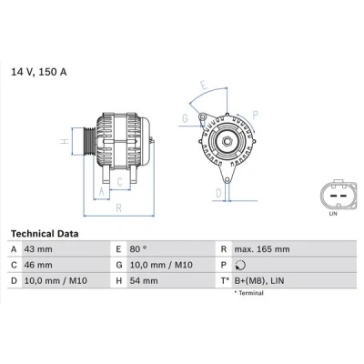 Abbildung von BOSCH 0 986 047 960 Lichtmaschine 14V 150A FORD: Galaxy Mk2 MPV, S Max Mk1