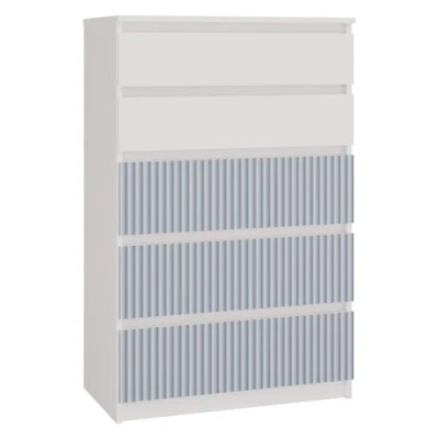 Abbildung von CDF Kommode Malwa M5 Farbe: Weiß/Blau Schrank für Dokumente, Kleinigkeiten Ideal Wohnzimmer, Schlafzimmer, Kinderzimmer, Jugendzimmer 5 geräumige Schubladen