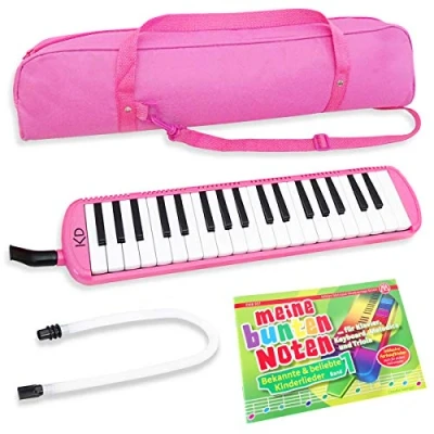 Abbildung von keepdrum Melodica Pink 37 Tasten Set mit Tasche + Kinderlieder Notenheft