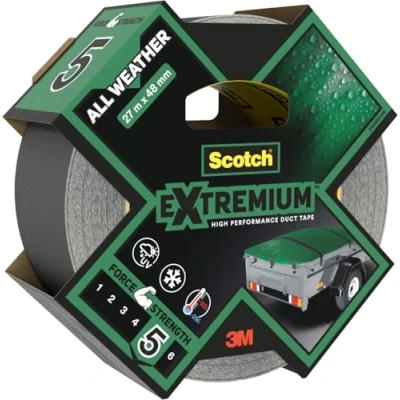 Abbildung von Scotch Extremium Gewebeband All Weather, 27 m x 48 mm, Hochleistungs Klebeband für den Außenbereich, Panzertape Wasserdichtes, Wetterfestes Reparaturband zum Befestigen und Abdichten