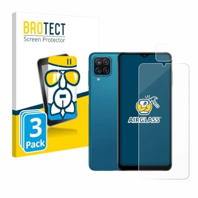 Abbildung von BROTECT Schutzglas für Samsung Galaxy A12 (Display+Kamera) (3 Stück) Schutzfolie Panzer Folie Glas [Extrem Kratzfest 9H, Anti Fingerprint,