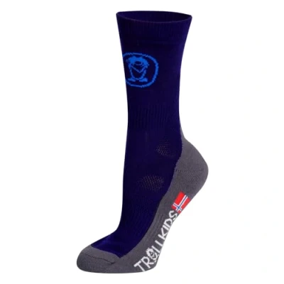 Abbildung von Trollkids Kinder Halbhohe Wandersocken Trekking Socken, Marineblau/Orange, Größe 23 26