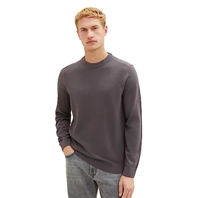 Abbildung von TOM TAILOR Herren 1038198 Basic Crewneck Strickpullover aus Baumwolle, 10899 Tarmac Grey, L