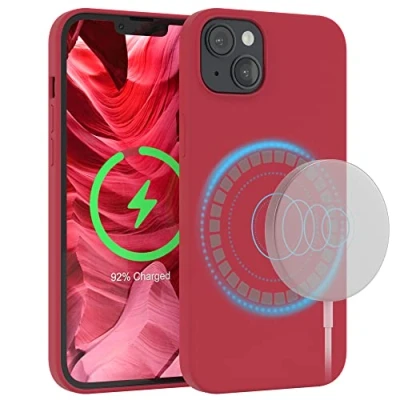 Abbildung von EAZY Case Silikonhülle für iPhone 14 Plus Hülle mit MagSafe Silikon Rot weich stoßfeste Handyhülle Schutzhülle Kameraschutz Dünn Premium Schutz Cover TPU Bumper in Beere