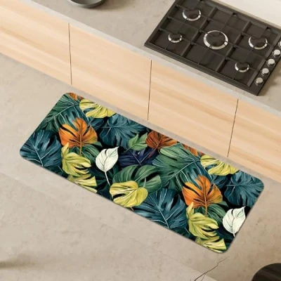 Abbildung von Comart, Austin Küchenteppich, aus bedrucktem Polyester, rutschfest, Peperomia, 50 x 130 cm