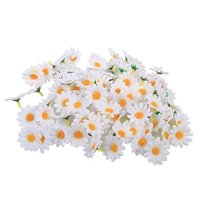 Abbildung von Gerbera Daisy Künstliche Blumen Köpfe für Hochzeit DIY Dekoration Handwerk 100PCS(Weiß)