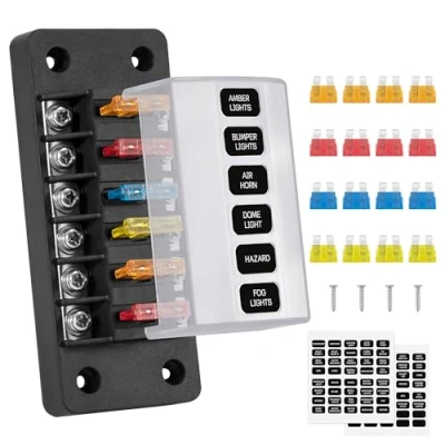 Abbildung von GUNGY 6 Fach Sicherungshalter 12 Volt KFZ Sicherungskasten Flachsicherung mit 16Pcs Sicherungen und Etiketten für Auto Boot Wohnmobil