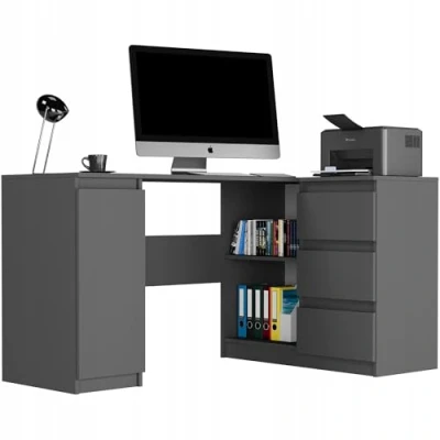 Abbildung von Home Collective Eckschreibtisch mit Stauraum, Ecktisch, Schreibtisch L Form 3 Schubladen, 1 Tür, Einlegeboden 150x87x76 cm (BxTxH) Anthrazit