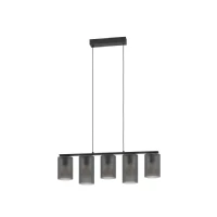 Abbildung von EGLO Hängelampe Colomera, Pendelleuchte 5 flammig über Esstisch, elegante Esszimmerlampe aus Metall in Schwarz und Rauchglas, E27 Fassung, 80 cm