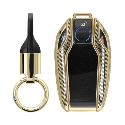 Abbildung von kwmobile Schlüsseltasche Hülle für BMW Display Key Autoschlüssel (1 tlg), Schlüsselhülle mit Ring Anhänger Cover Gold Schwarz