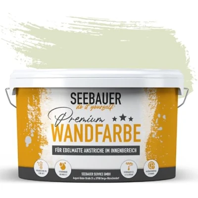 Abbildung von SEEBAUER diy Wandfarbe Grün 5L für Innen (No. 716 Mystic Bamboo) Edelmatte hellgrüne Innenfarbe Grüntöne sehr hohe Deckkraft Matt, Abwaschbar und Tropffrei