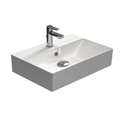 Abbildung von Aqua Bagno Aufsatzwaschbecken Waschbecken 60cm weiß eckig wandhängend Waschtisch (Packung)