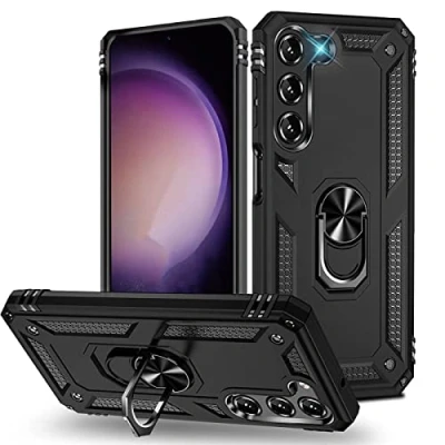 Abbildung von Verco Hybrid Armor Shield Case für Samsung Galaxy S23 Hülle, extrem robust mit Magnet Fingerring Halter Handyhülle 5G Panzerhülle, Schwarz