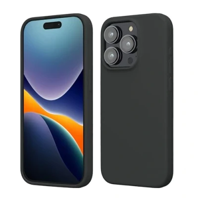 Abbildung von kwmobile Hülle für das iPhone 15 Pro Silikon Handy Case stoßfeste Handyhülle mit weicher Oberfläche Schwarz matt