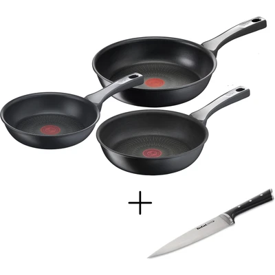 Abbildung von Tefal Pfannen Set &quot;Unlimited On&quot; in 20/24/28 cm und &quot;Ice Force Kochmesser&quot;