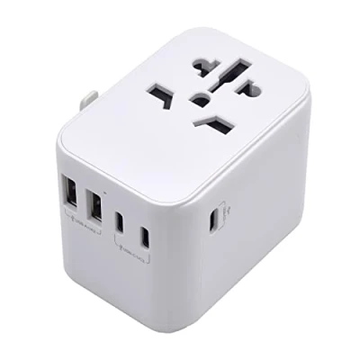 Abbildung von Ewent Reiseadapter Weltweit, Universal Reiseadapter, Steckdosenadapter mit 2 USB und 3 Type C Ports, Reisestecker für Deutschland,England,USA,Australien über 224 Länder, Kinderschutz