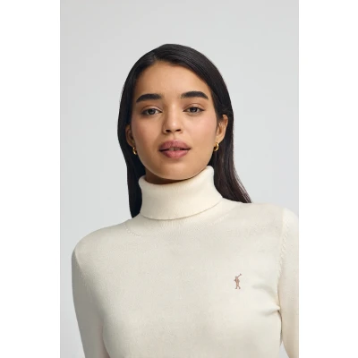 Abbildung von Polo Club Damen Rollkragenpullover Ecru Aus Wollgemisch Mit Gesticktem Rigby Go Logo M
