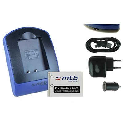 Abbildung von Akku + Ladegerät (Netz+Kfz+USB) kompatibel mit Konica Minolta NP 900, Olympus Li 80B … (Siehe Beschreibung)