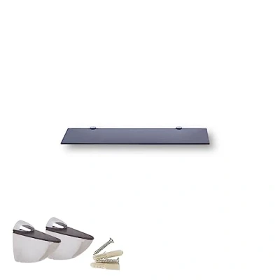 Abbildung von Euro Tische Wandregal aus Glas, 30 cm, Regal für Badezimmer, Duschregal schwarzem Glas mit 6 mm dickem Sicherheitsglas und Metallhalterungen (schwarz)