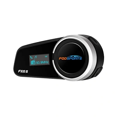 Abbildung von Fodsports FX6S Motorrad Intercom mit LCD Bildschirm, Bluetooth Headset für bis zu 6 Motorräder 1000m Reichweite, Motorradhelm Freisprechanlage, 1 Packung