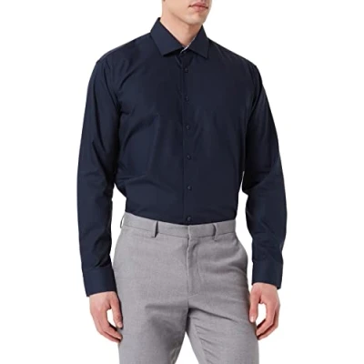 Abbildung von Seidensticker Herren Business Hemd Extra Slim Fit Bügelfrei Kent Kragen Langarm Patch 100% Baumwolle, Dunkelblau, 36 EU