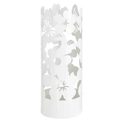 Abbildung von Baroni Home Schirmständer Modernes Design Regenschirmhalter aus Metall Flowers mit 2 Haken und Behälter abnehmbar 19 x 49 cm (Weiß)