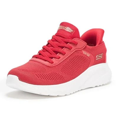 Abbildung von Skechers Damen Hands Free Slip Ins Bobs Squad Chaos Current Muse Sneaker, Rot/Ausflug, einfarbig (Getaway Solids), 38.5 EU